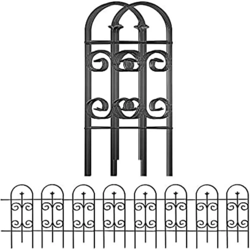 Decorative Garden Fence GFP006 32inx10ft  8 Panels Rustproof Black Iron Border